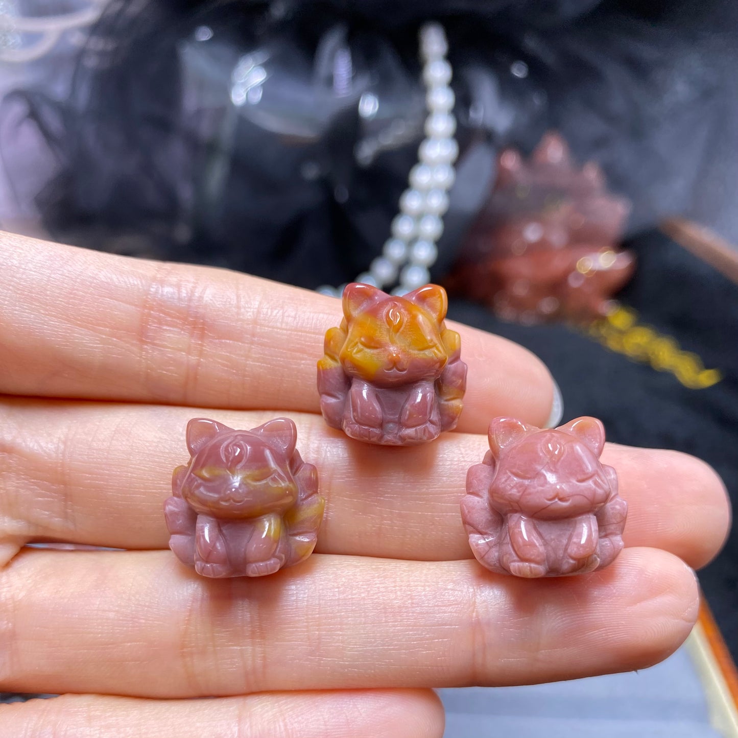 Natural Alashan Agate Pink Mango Nine-Tailed Carved charms