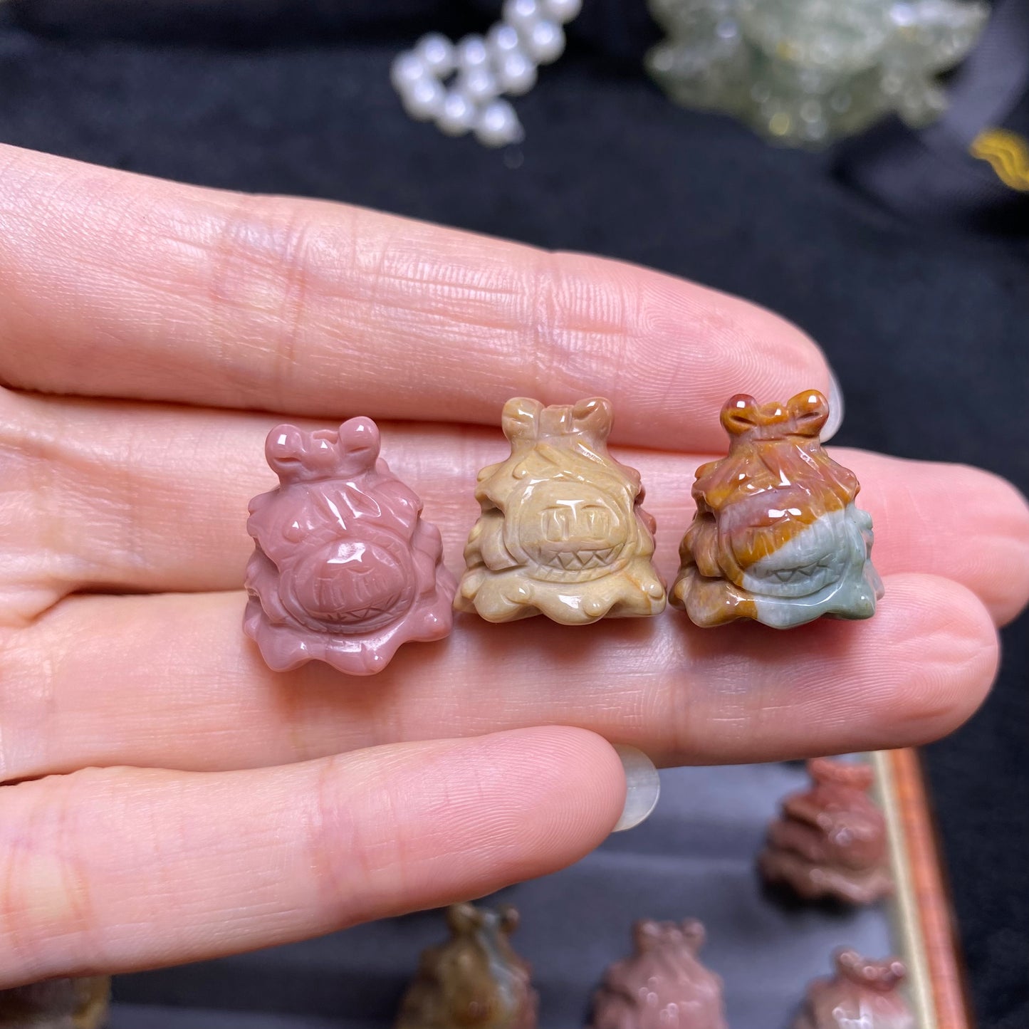 Natural Alashan Agate Christmas Labubu carved charms
