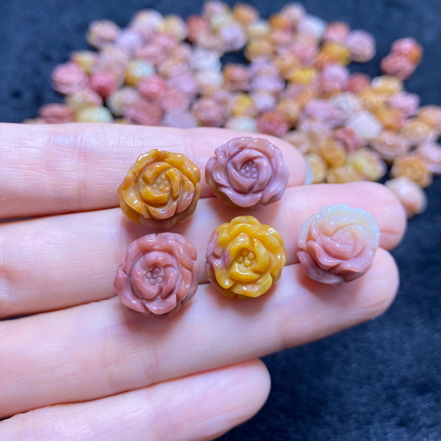 Natural Alashan Agate Pink Mango Rose carved charms