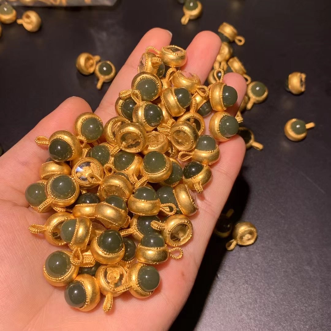 Green Jade Buddha Charm(Sterling silver plated with 24k gold )