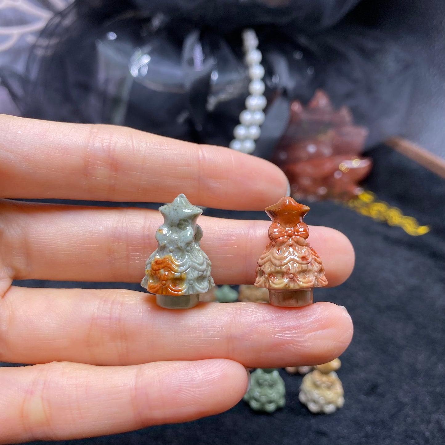 Natural Alashan Agate Christmas Tree Carving Pendant