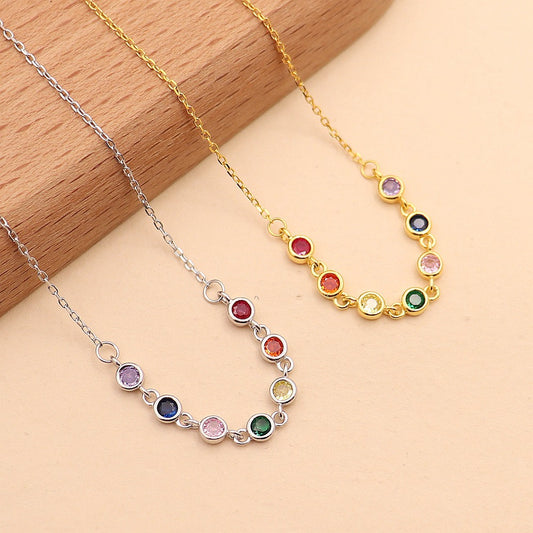 S925 Sterling Silver Rainbow Zircon Necklace / Dopamine Collarbone Chain