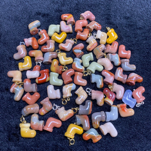 Natural Alashan Agate Christmas stocking carved charms