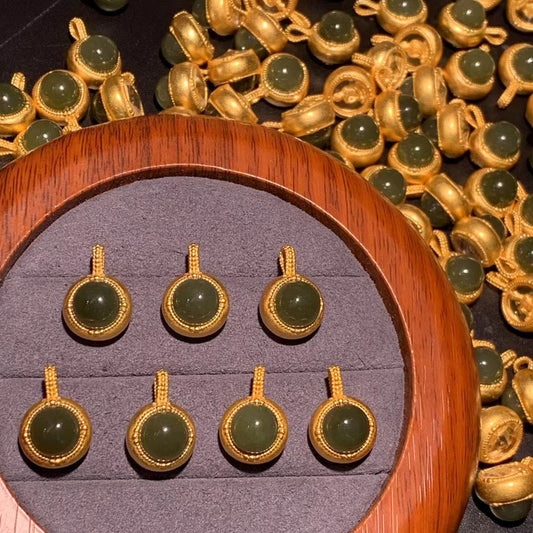 Green Jade Buddha Charm(Sterling silver plated with 24k gold )