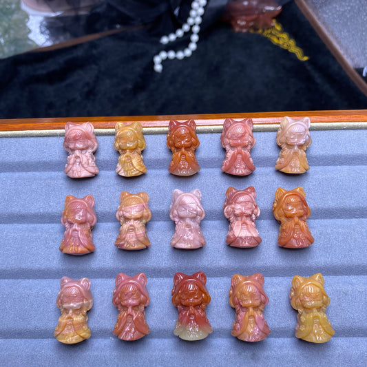 Natural Alashan Agate pink mango Relieve the beast carved charms