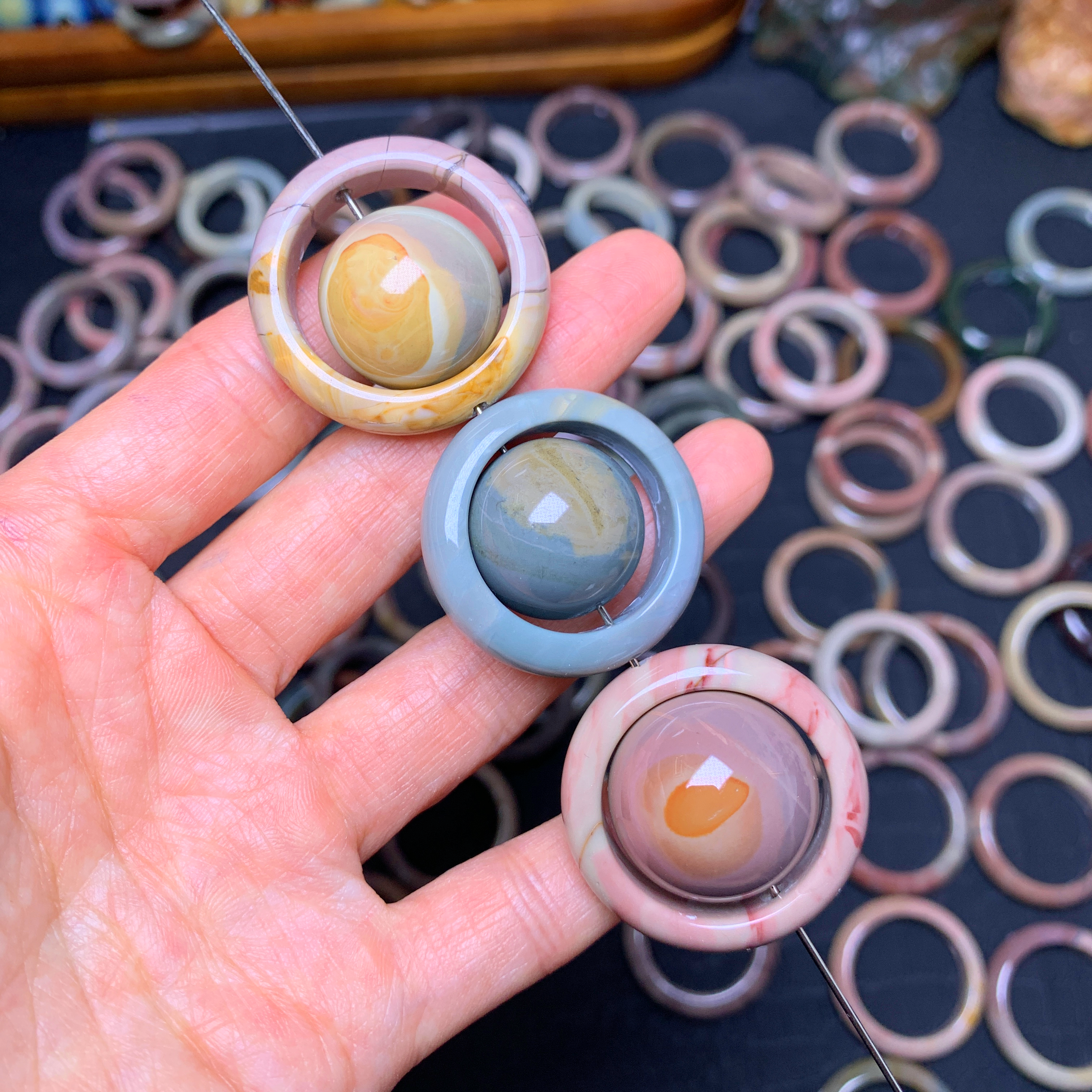 Alashan agate / ocean jasper /polychrome running ring
