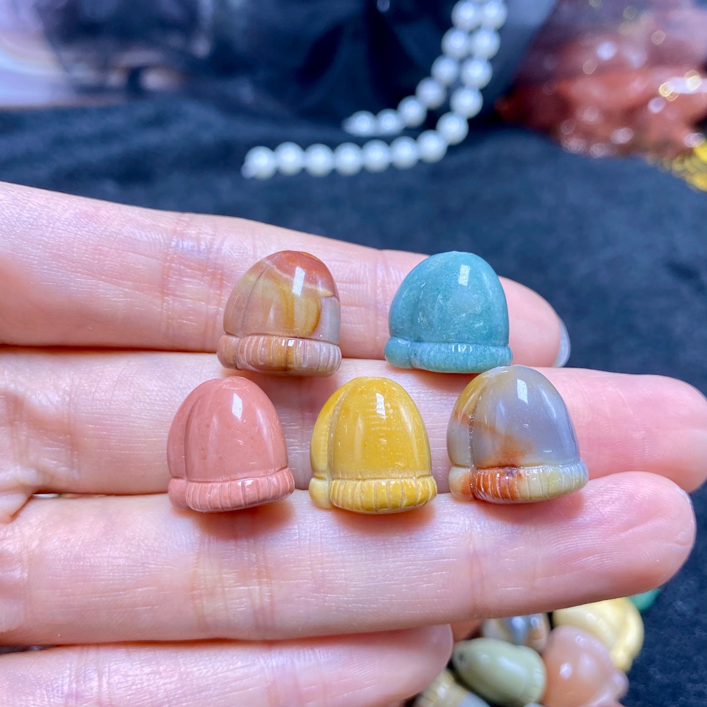 Natural Alashan Agate Christmas Hat Carved charms