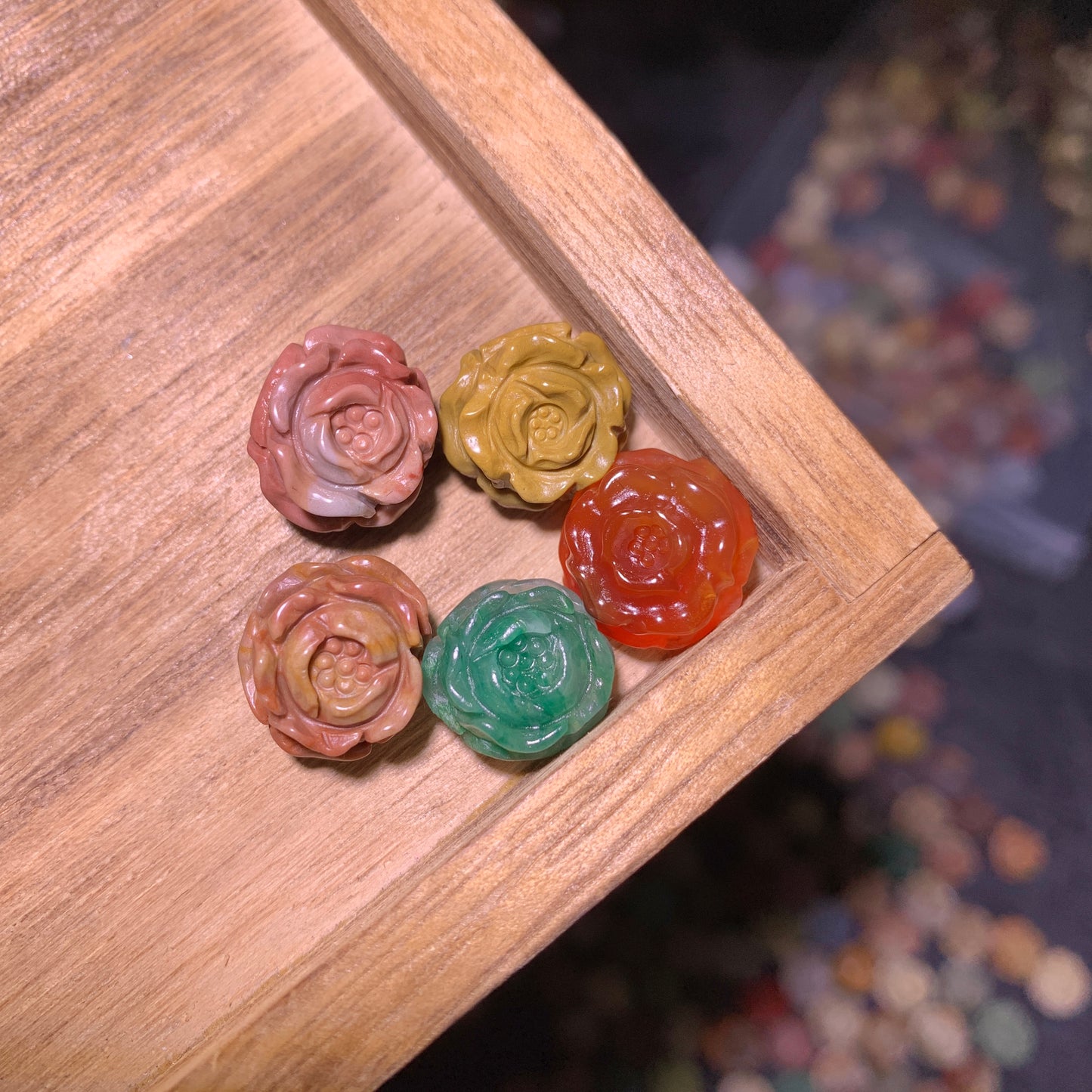 Natural Alashan Agate Camellia flower charms