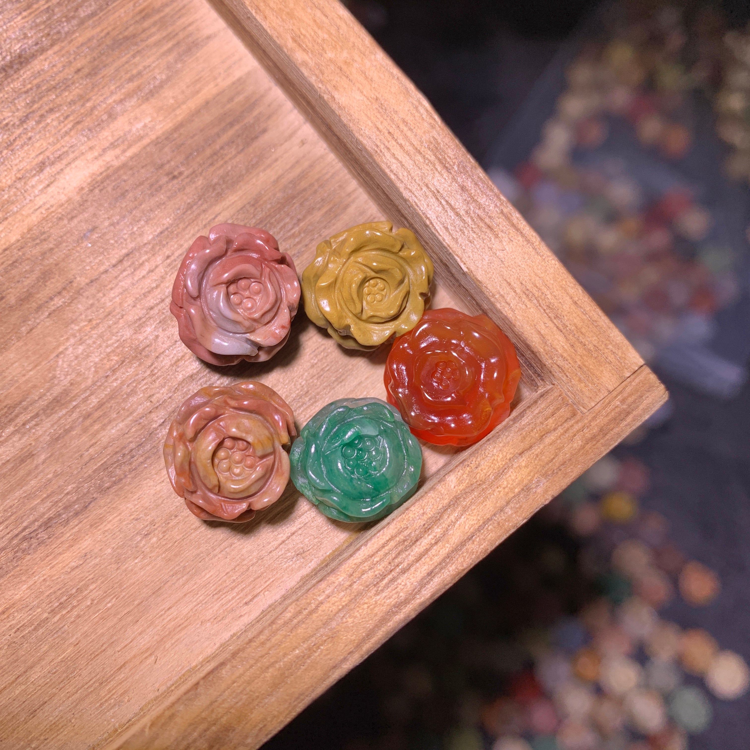 Natural Alashan Agate Camellia flower charms