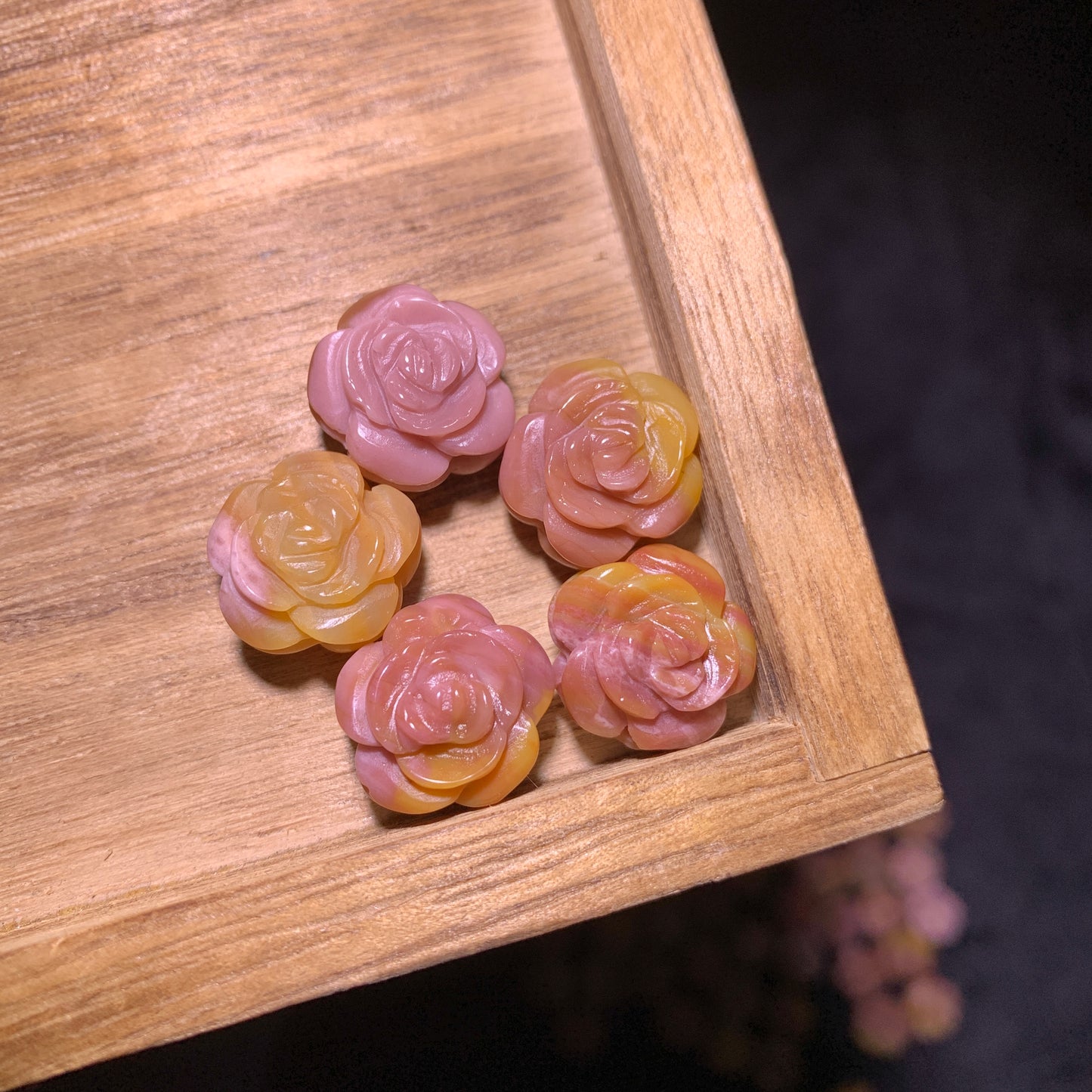 Natural Alashan Agate Pink Mango Double Sided Flower charms