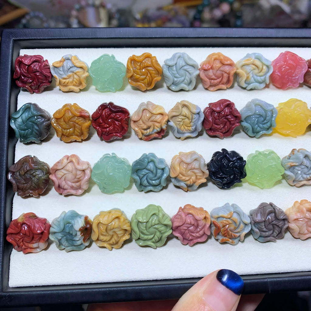 【5PCS】Natural Agate Double-Sided Peony Flowers