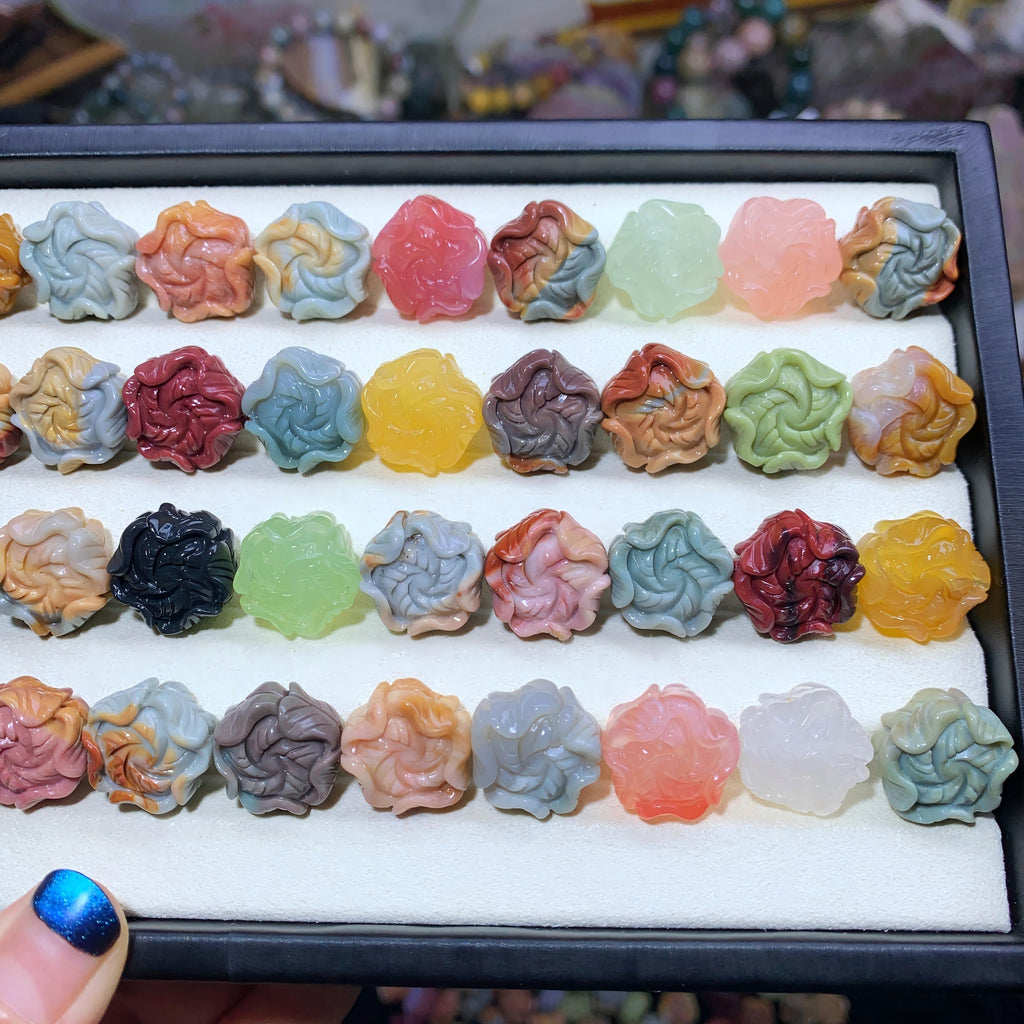 【5PCS】Natural Agate Double-Sided Peony Flowers