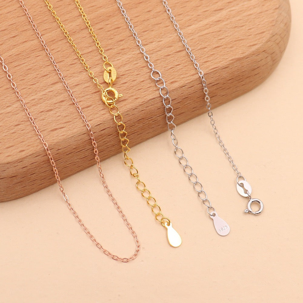 S925 Sterling Silver Cross Chain with Tail/Classic Versatile O-Link Chain