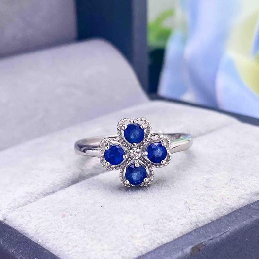 Natural Sapphire Four-Leaf Clover Ring