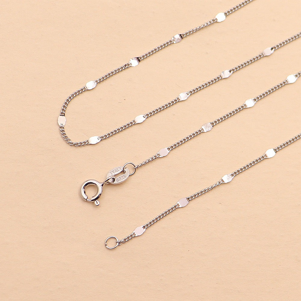 S925 Sterling Silver Diamond-Cut Rhombus Chain and High-Shine O-Link Chain."