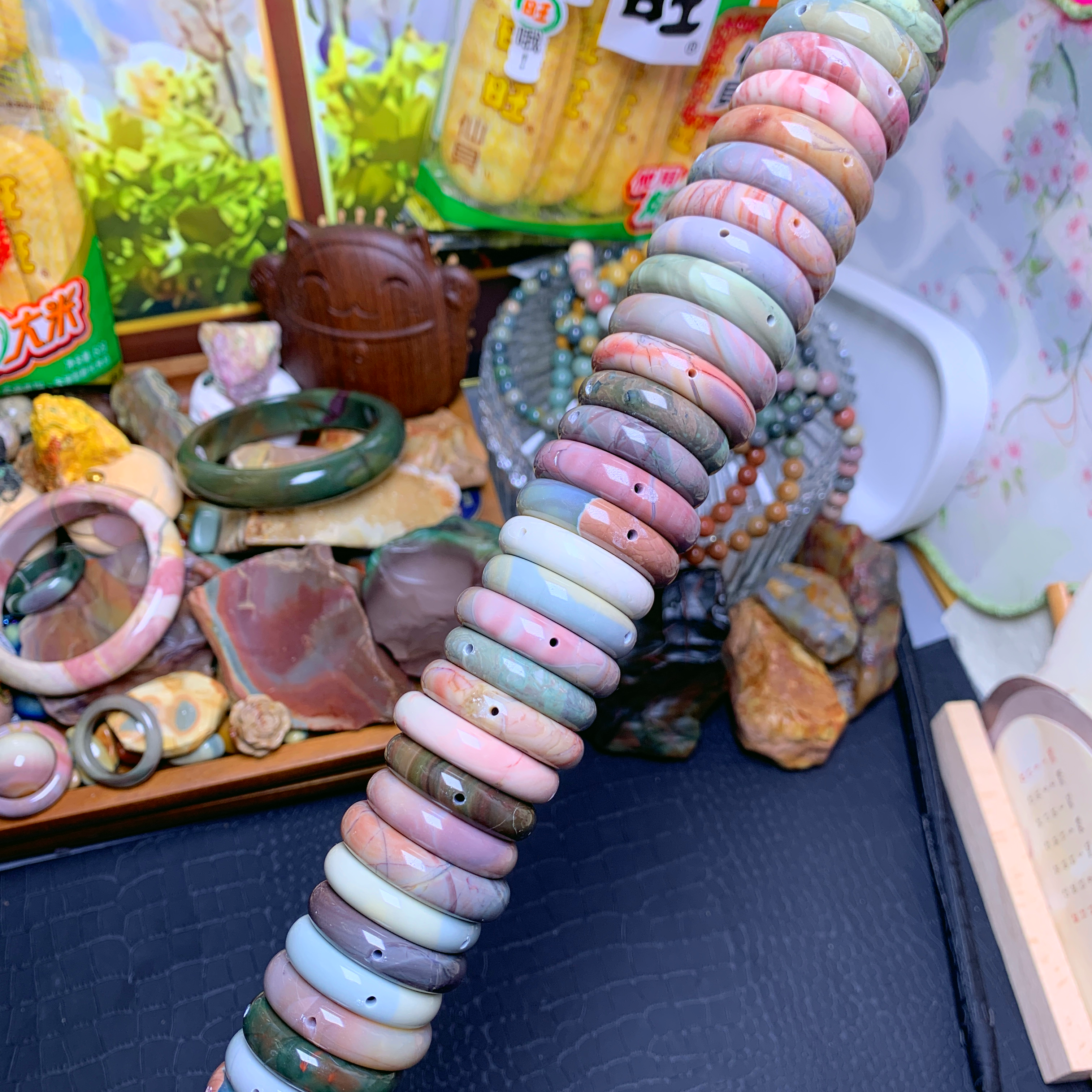 Alashan agate / ocean jasper /polychrome running ring