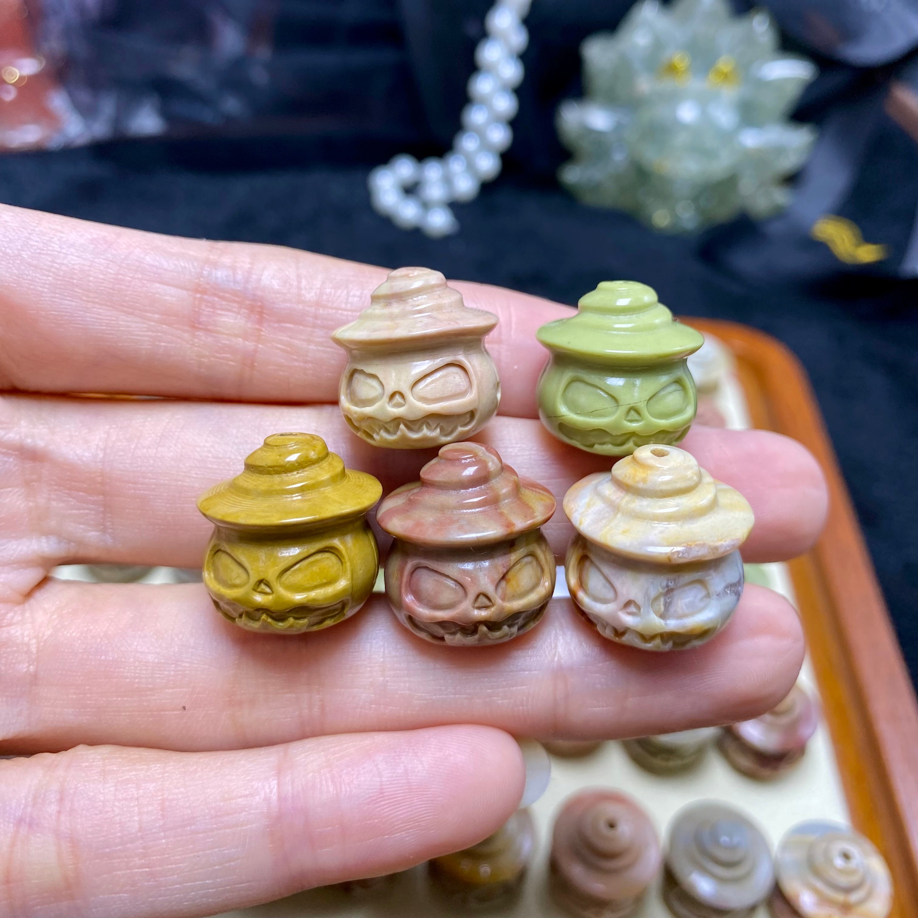 Natural Alashan Agate Pumpkin Carved charms