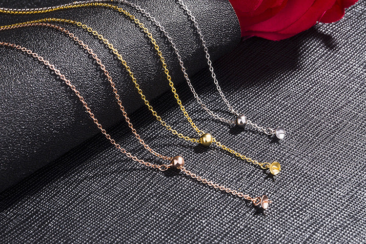 [S925] Adjustable Pearl Necklace with Ball Plunger Y Word Empty Support Necklace Beaded