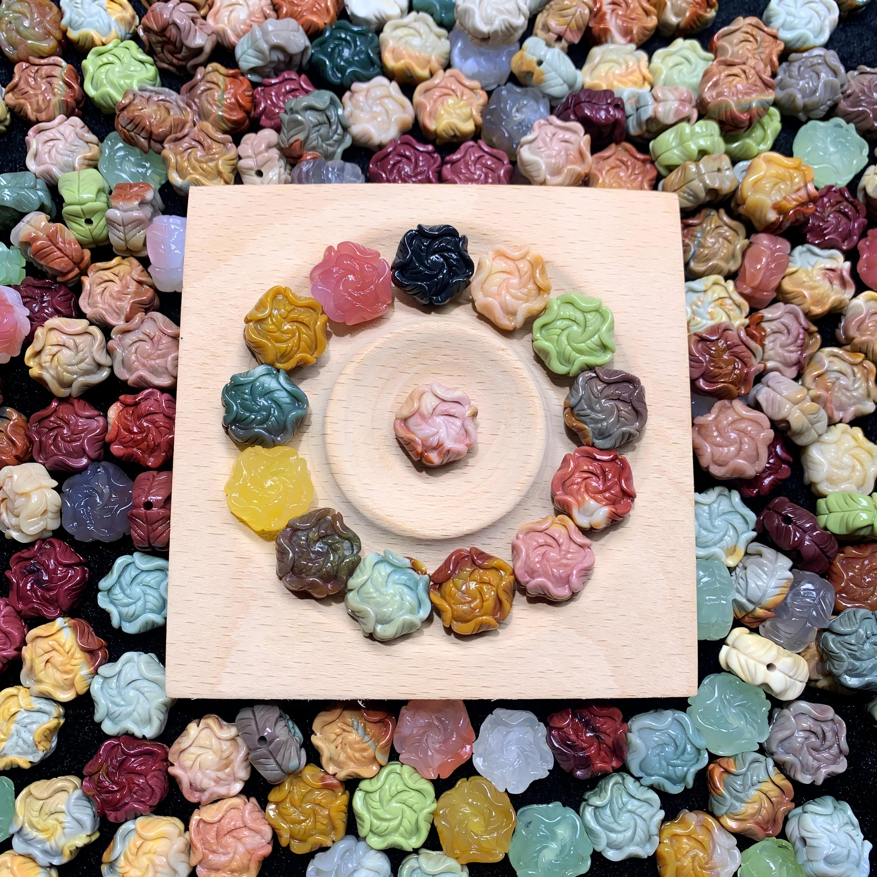 【5PCS】Natural Agate Double-Sided Peony Flowers