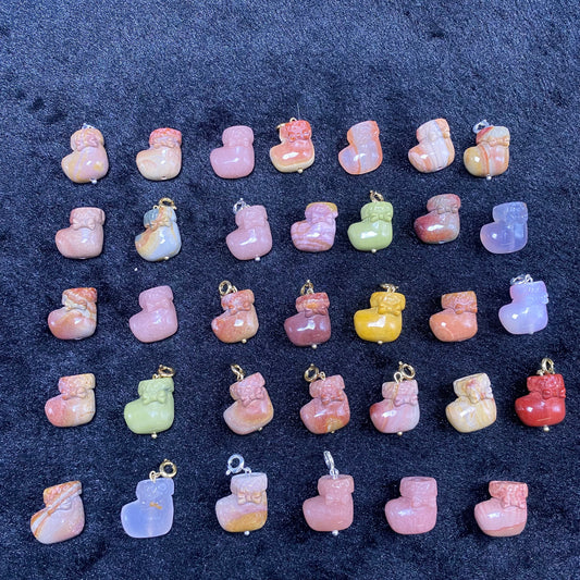 Natural Alashan Agate Christmas stocking carved charms