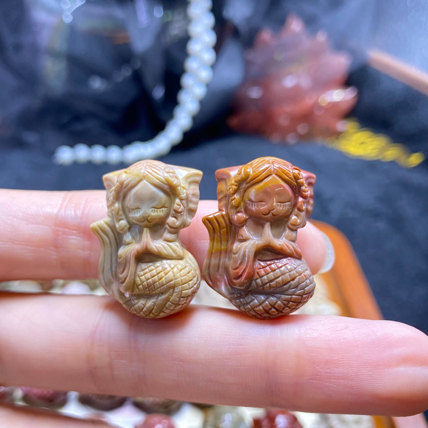 Natural Alashan Agate Mermaid Carved charms