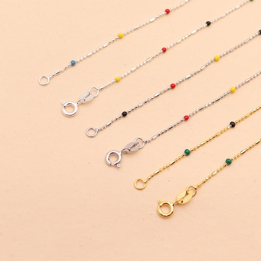 S925 Sterling Silver Colored Bead Necklace / Dopamine-Hued Collarbone Chain