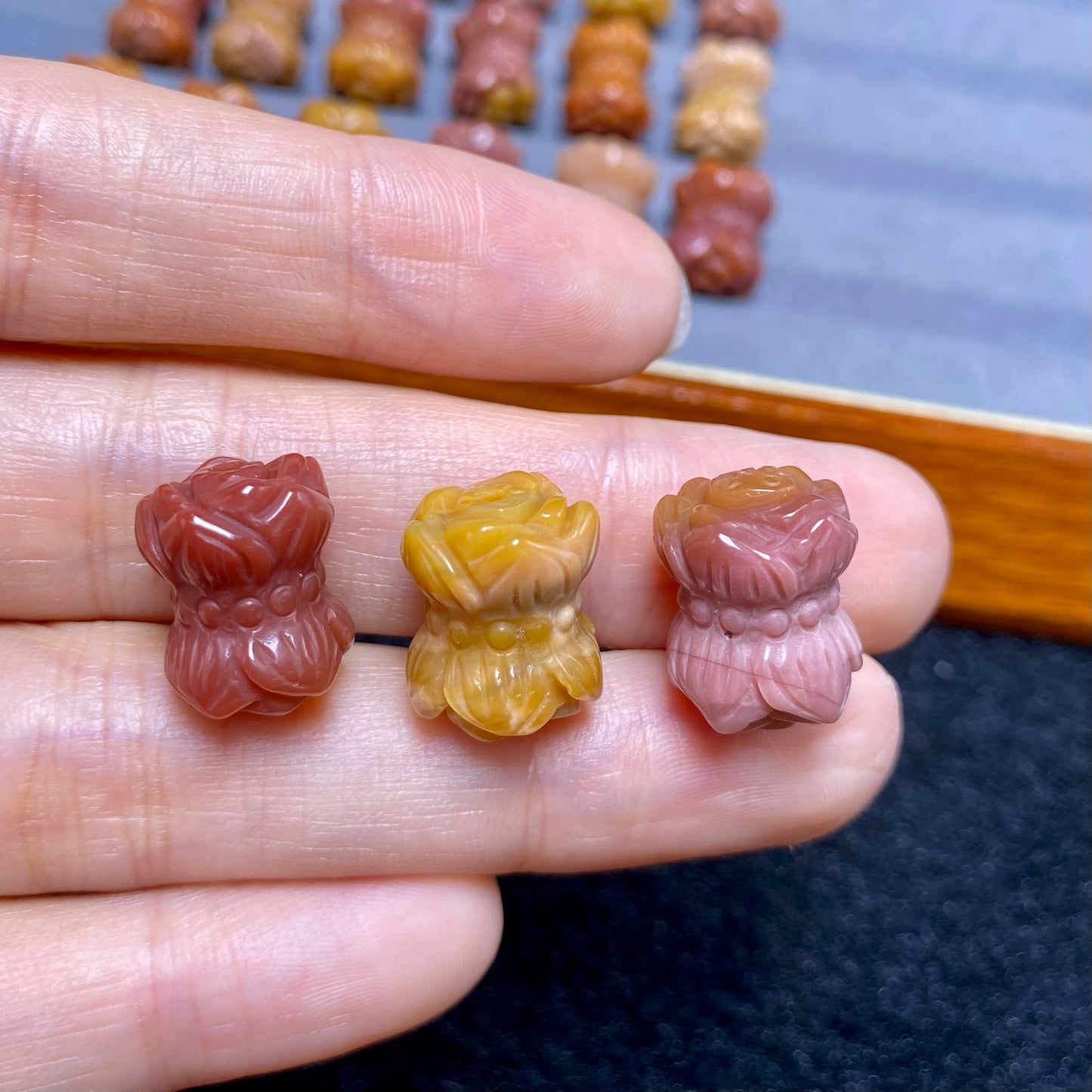 Natural Alashan Agate pink mango Double Lotus Carved Pendant