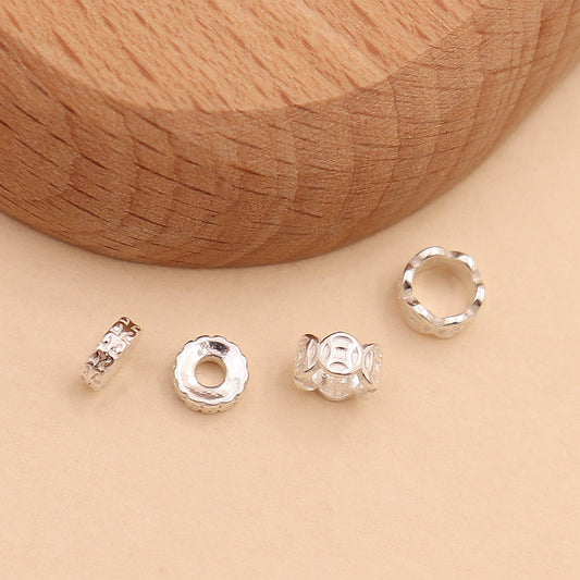 s925Sterling Silver Patterned Spacer / Large-Hole Coin Bead Spacer
