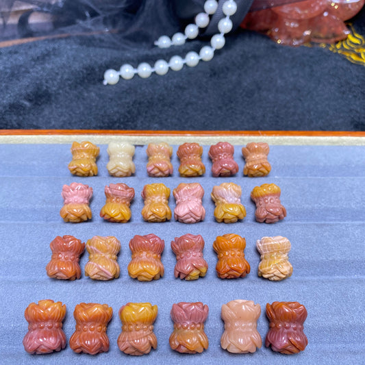 Natural Alashan Agate pink mango Double Lotus Carved Pendant