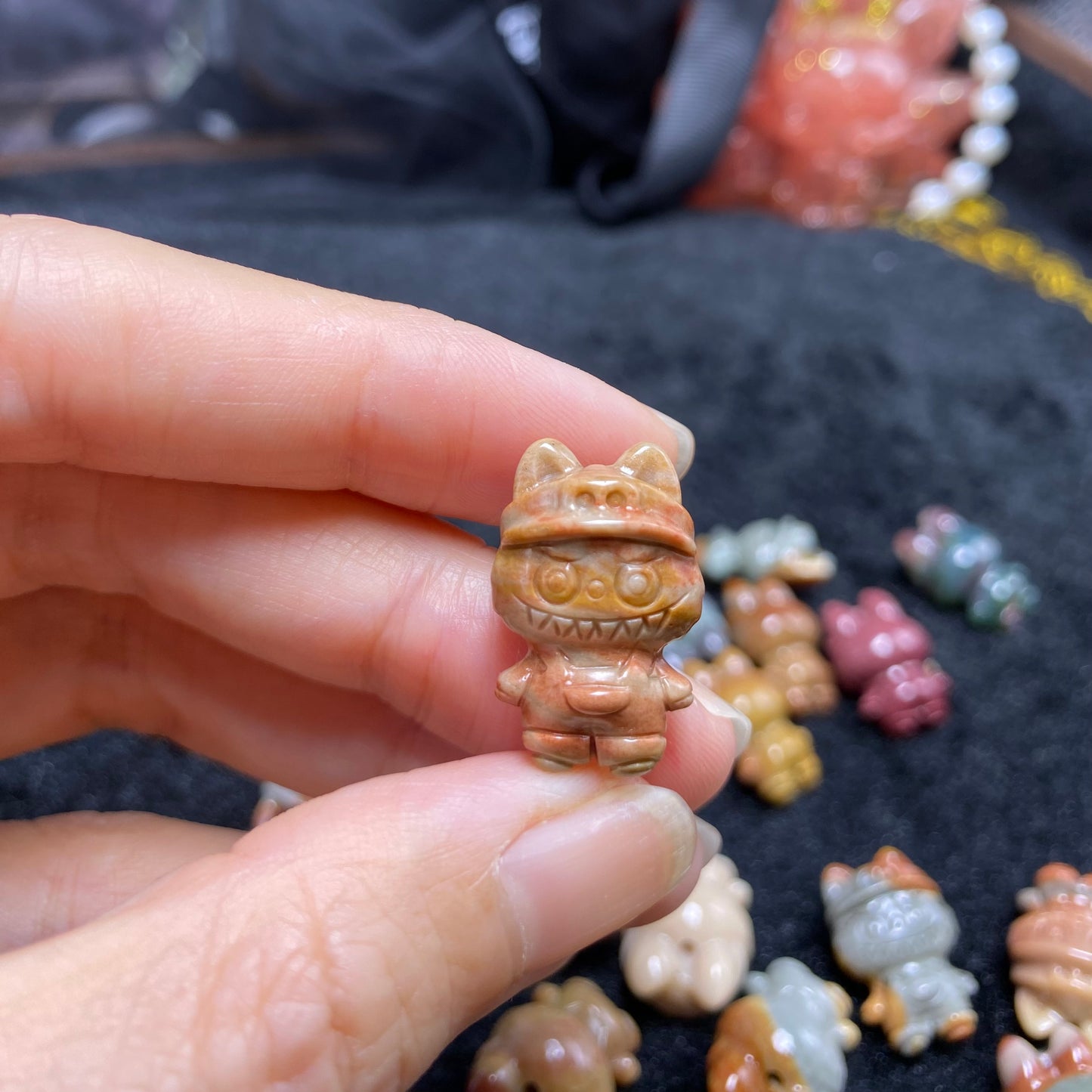 Natural Alashan agate labubu Carved charms