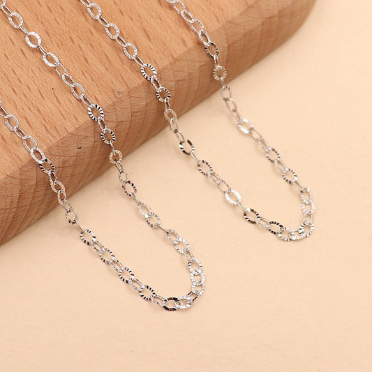 S925 Sterling Silver Diamond-Cut Rhombus Chain/High-Shine O-Link Chain