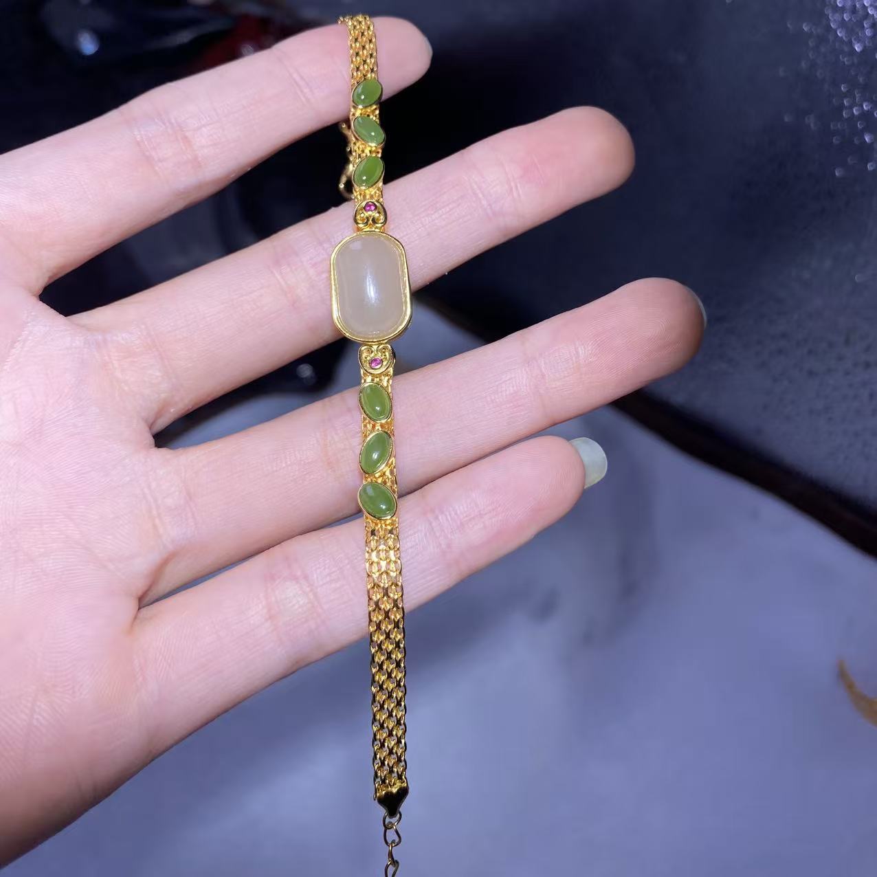 Saddle Green Jade Bracelet