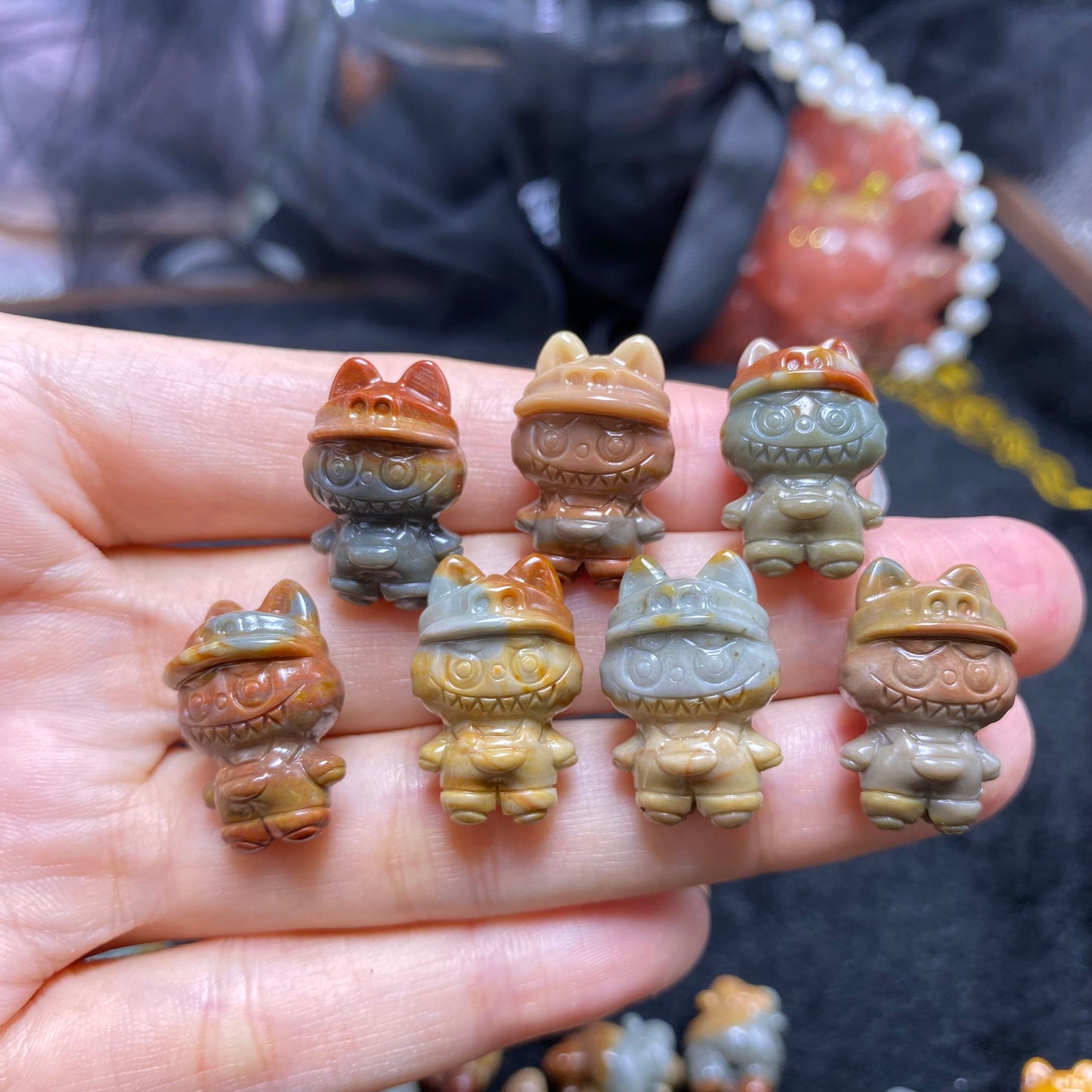 Natural Alashan agate labubu Carved charms
