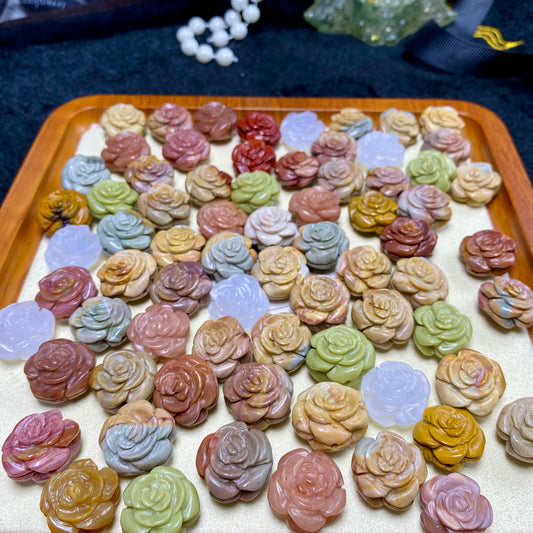 Natural Alashan agate double-sided flower carved charms