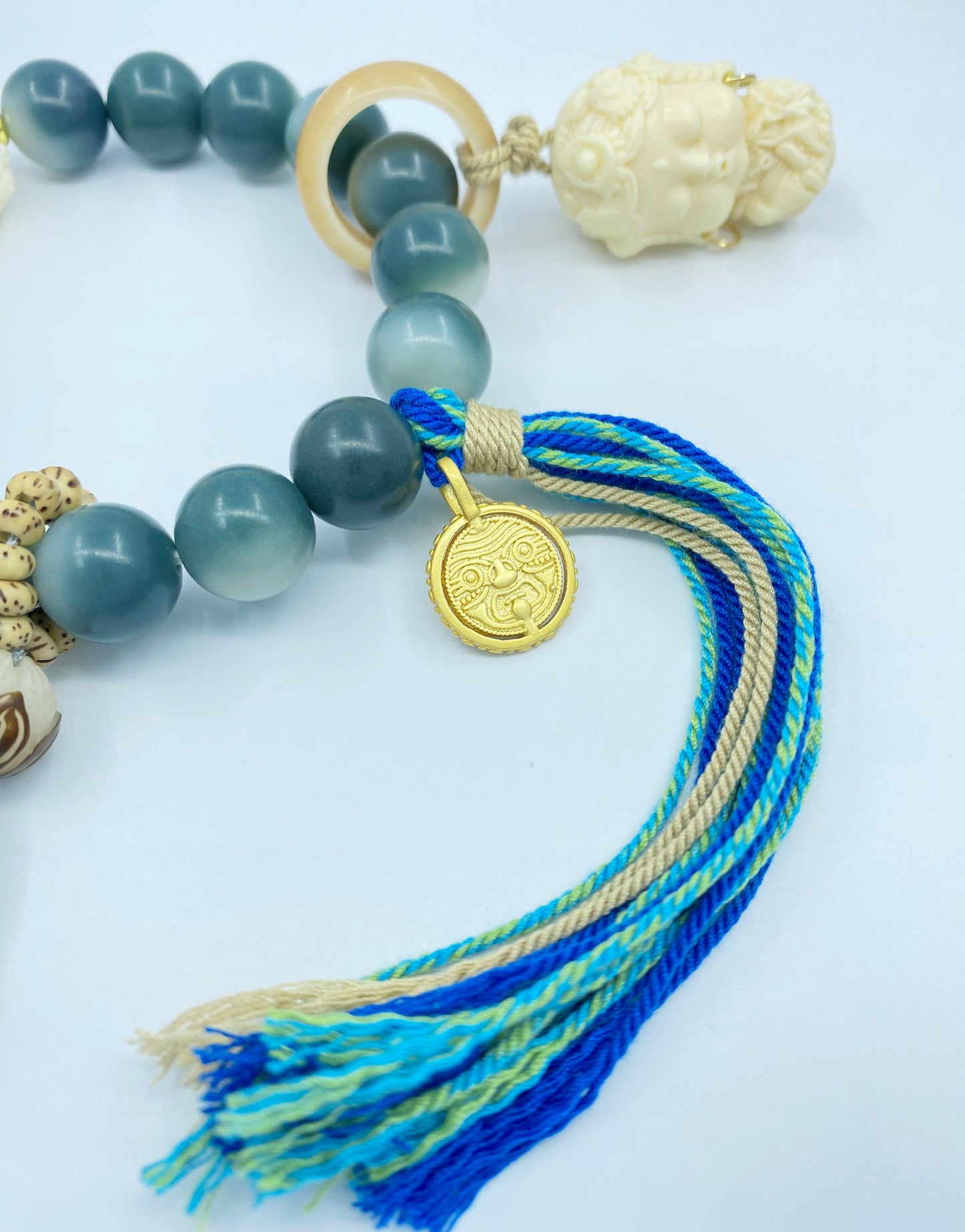 【Wood】Blue Bodhi Baby Buddha Bracelet (12mm+)