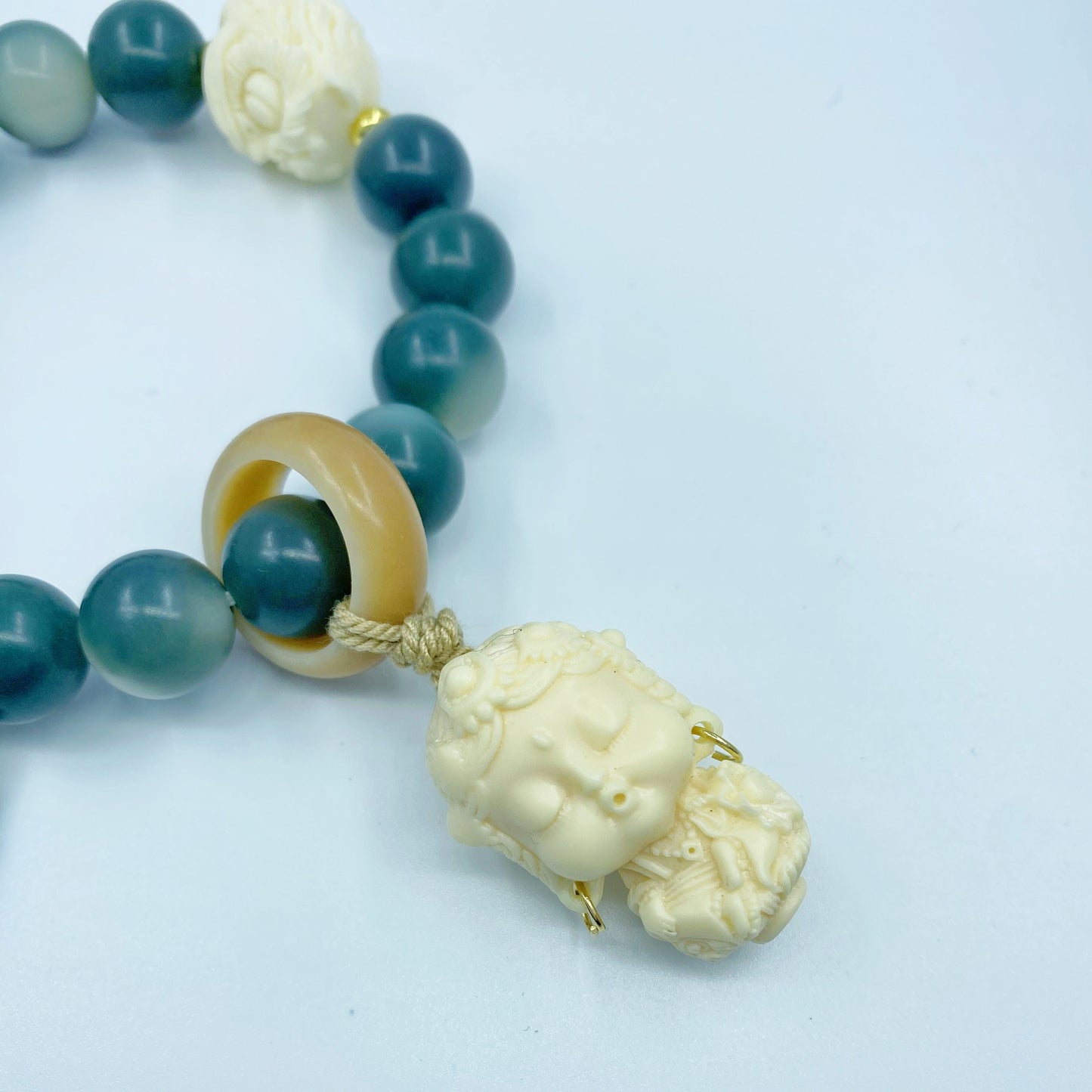 【Wood】Blue Bodhi Baby Buddha Bracelet (12mm+)