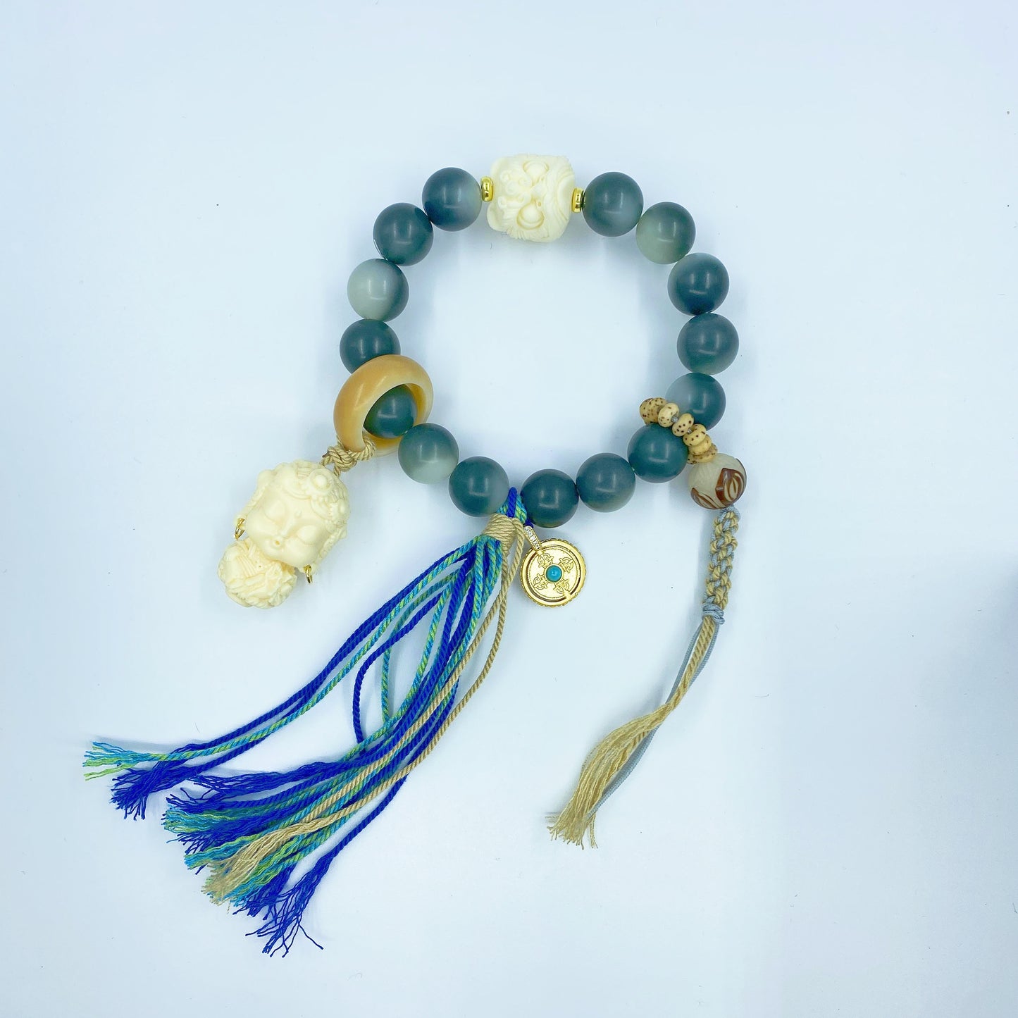 【Wood】Blue Bodhi Baby Buddha Bracelet (12mm+)
